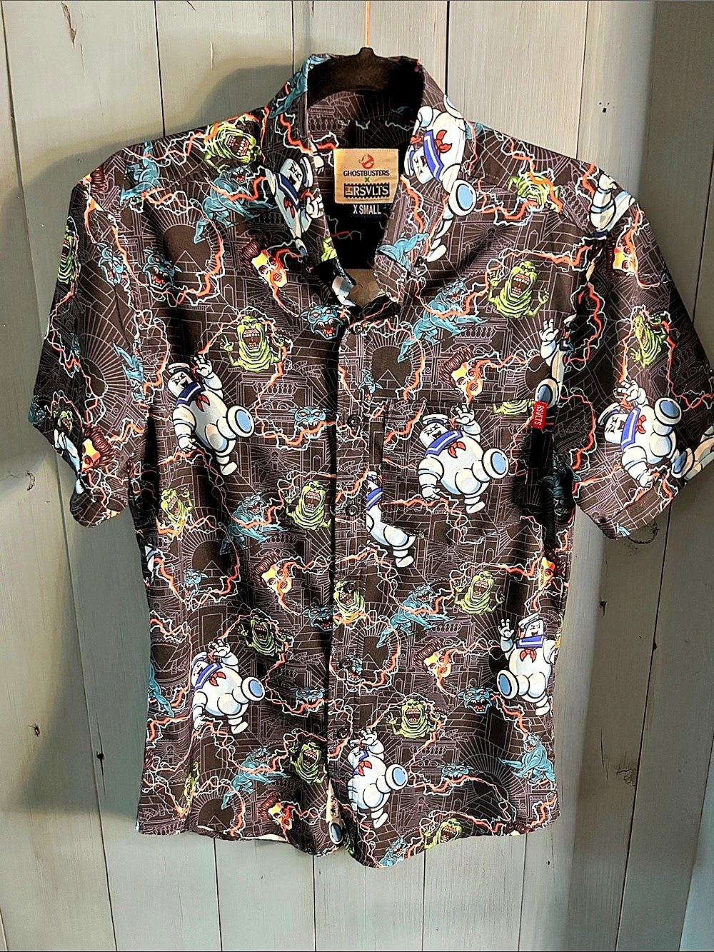 RSVLTS x Ghostbusters Black Button-Down Short Sleeve Graphic | Men’s Size XS